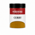 Barattolo trasparente Tiberino 1888 Curry non piccante da 40g, con polvere gialla, cucchiaio di legno, zenzero, aglio e peperoncino.