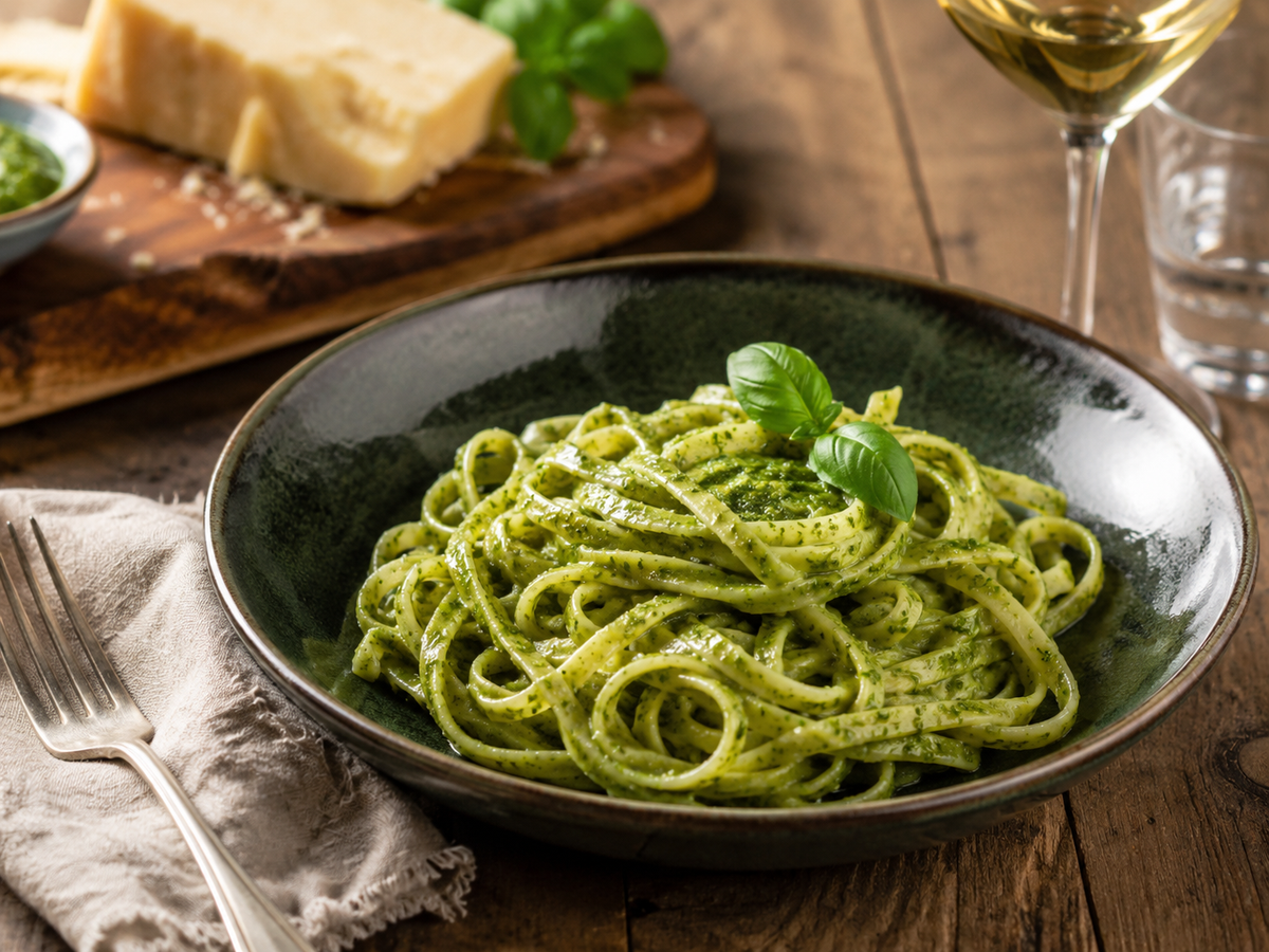 Linguine trafilate al bronzo con pesto di basilico alla Genovese (Vegan Gourmand)
