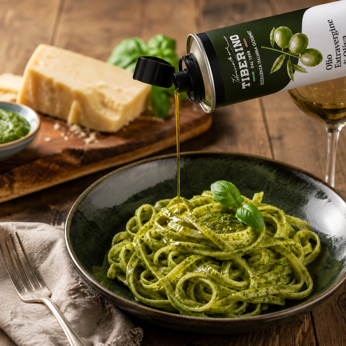 LINGUINE AL PESTO  CONDTE CON OLIO EVO

