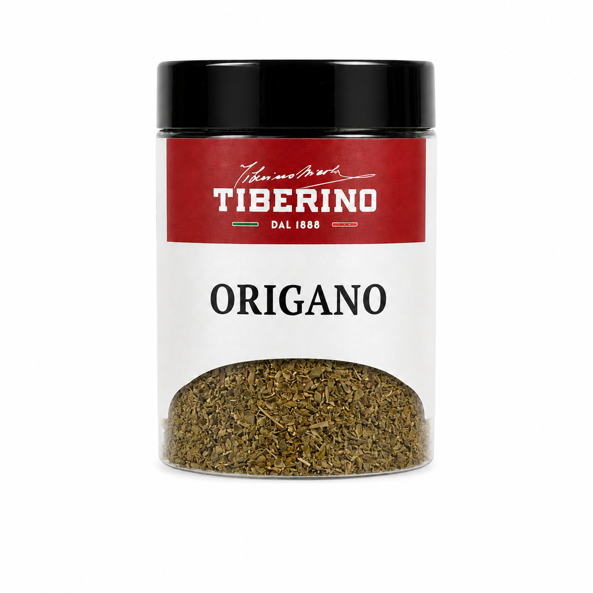 BARATTOLO DI ORIGANO DISIDRATATO SU SFONDO BIANCO