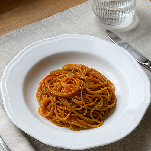 SPAGHETTI TRICOLORI CON ERBE MEDITERRANEE