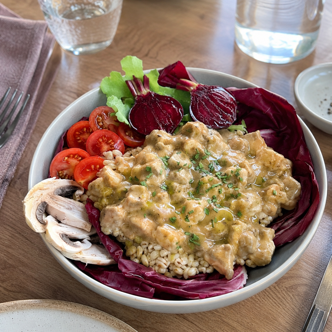 Spezzatino con funghi porcini e purè di patate (Vegan Gourmand)