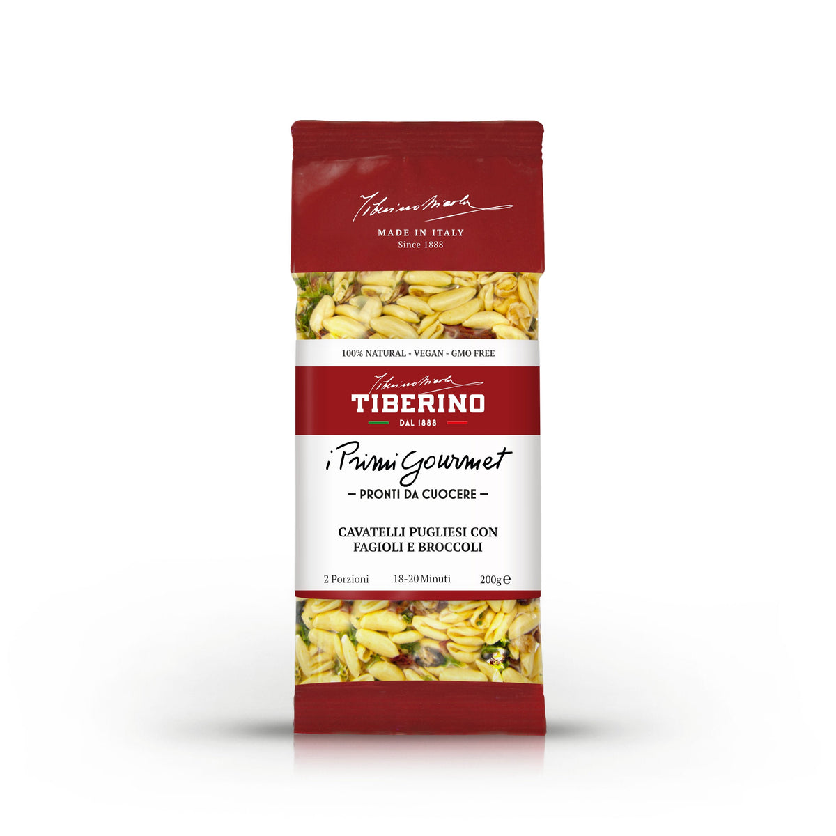 Confezione rossa Tiberino 1888 di Cavatelli Pugliesi con fagioli e broccoli, 200g, 2 porzioni.