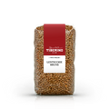 Sacchetto trasparente di lenticchie brune Tiberino 1888 con etichetta rossa e bianca, su sfondo bianco.