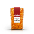 Sacchetto trasparente di lenticchie rosse decorticate Tiberino 1888 con etichetta rossa e bianca.