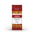 Confezione rossa di Pennette all'Arrabbiata Tiberino 1888, 200g, con finestra trasparente che mostra la pasta.