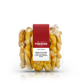 Confezione trasparente di Trecciuzze Tiberino 1888, trecce di tarallo salate con mandorle intere, etichetta rossa.