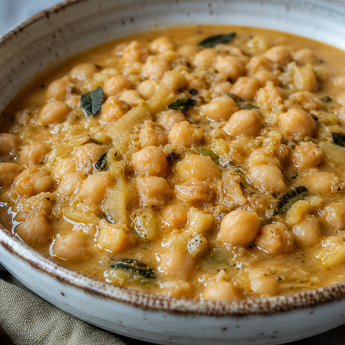 CIOTOLA DI TERRACOTTA CONTENENTE ZUPPA DI CECI E VERDURE