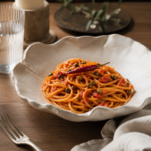 spaghetti alla caprese con capperi e paprica dolce