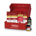 Box gourmet rosso Tiberino 1888 con spaghetti, orecchiette, cavatelli, olio d'oliva e tarallini.