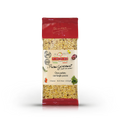 Confezione rossa e trasparente di Orzo perlato con funghi porcini Tiberino 1888, 200g, con orzo visibile.